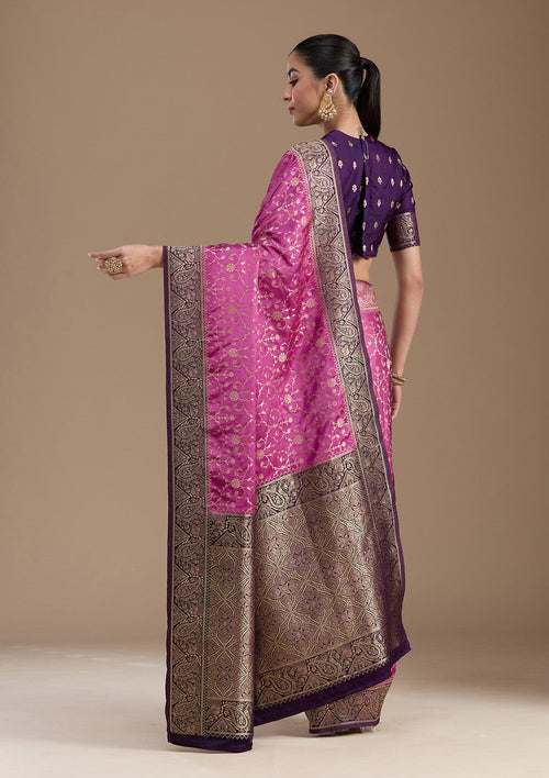 Dark Lavender Zariwork Art Silk Saree