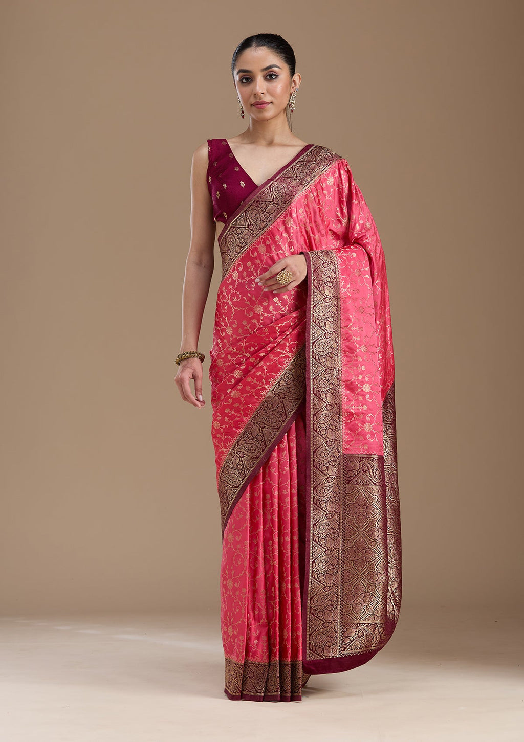 Pink Zariwork (Gold) Art Silk Silk_Saree