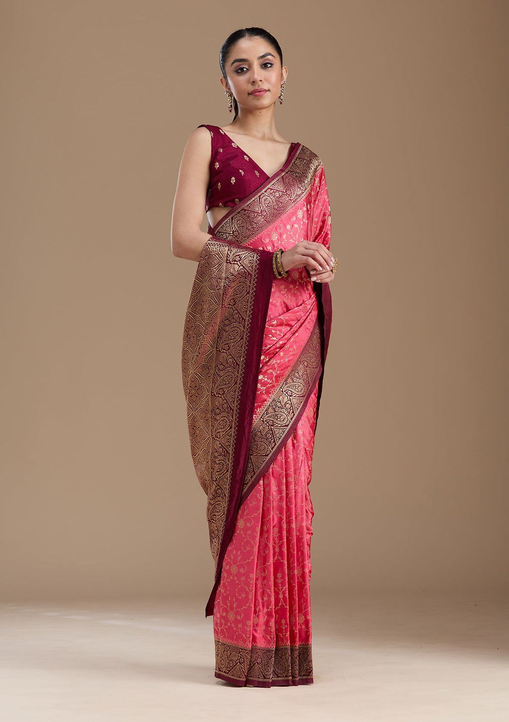 Rani Pink Zariwork Art Silk Saree