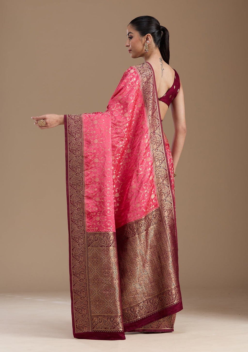 Rani Pink Zariwork Art Silk Saree