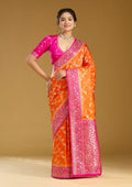 Orange Zariwork (Gold) Art Silk Saree