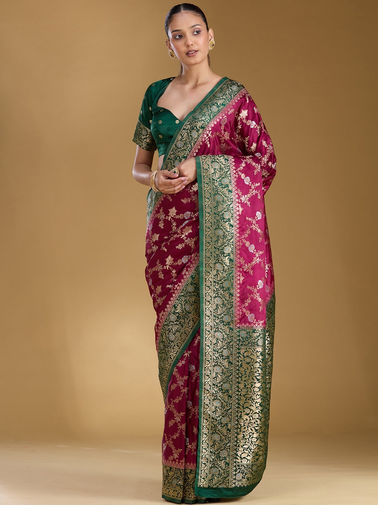 Bottle Green Zariwork (Gold) Art Silk Saree
