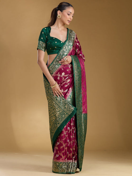 Bottle Green Zariwork (Gold) Art Silk Saree