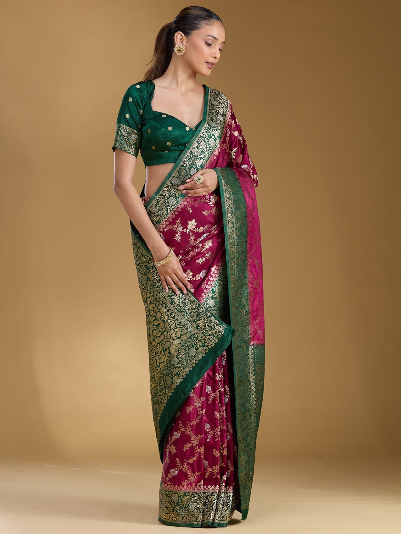 Wine Zariwork (Gold) Art Silk Silk_Saree