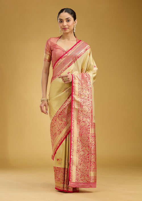 Cream Zariwork Silk Saree