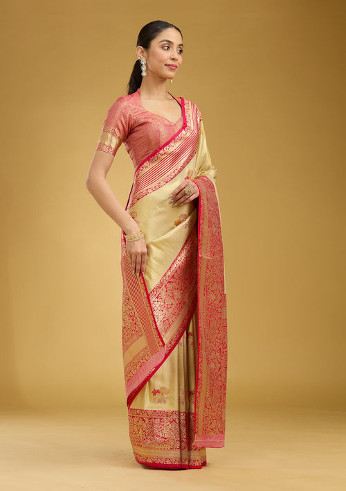 Cream Zariwork Silk Saree