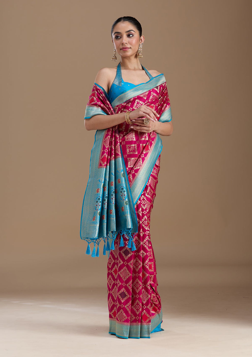 Rani Pink Zariwork Silk Saree