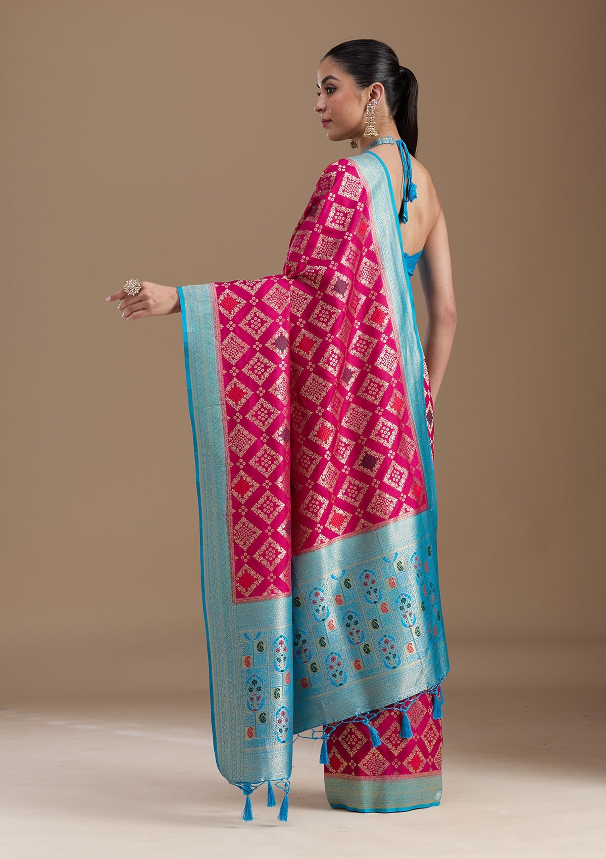 Rani Pink Zariwork Silk Saree