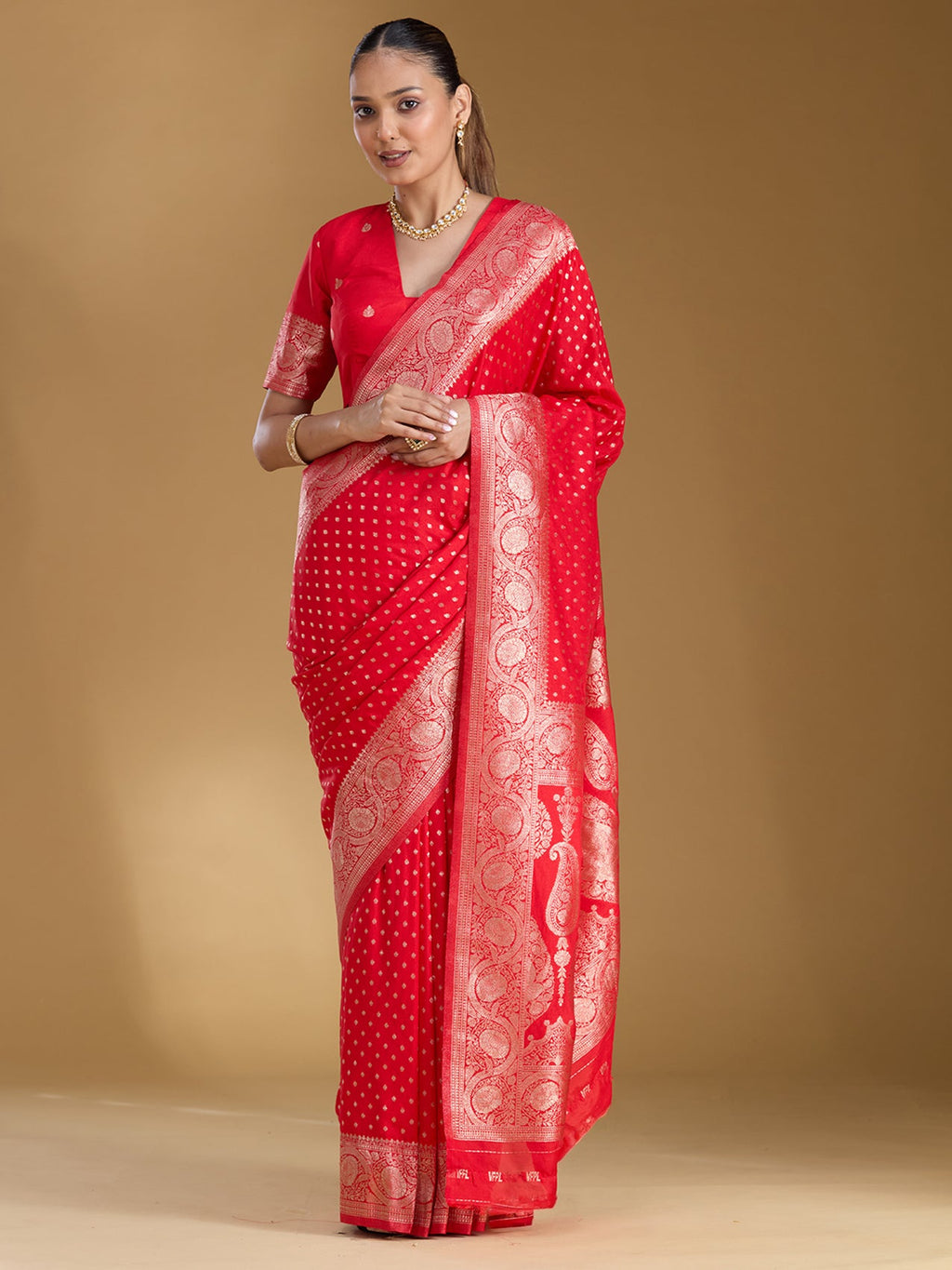 Red Zariwork Art Silk Saree