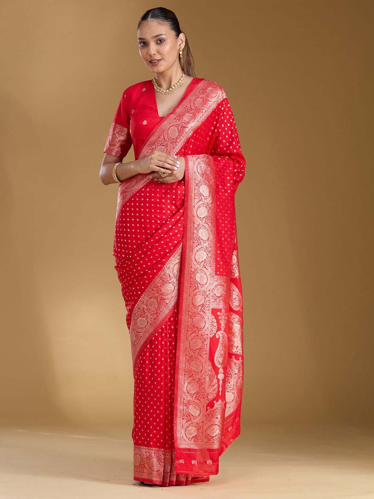 Red Zariwork Art Silk Saree