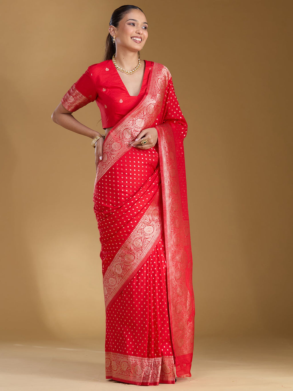 Red Zariwork Art Silk Saree