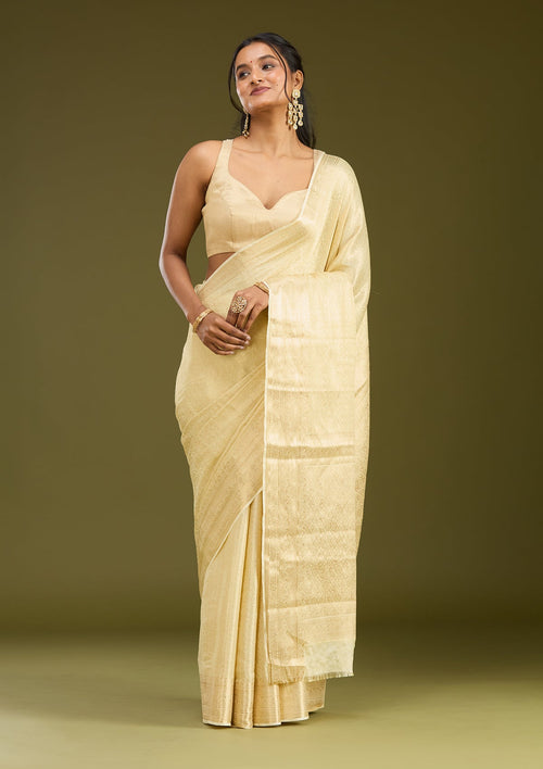 Cream Zariwork Silk Saree