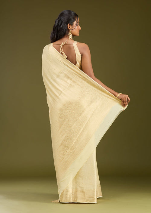 Cream Zariwork Silk Saree