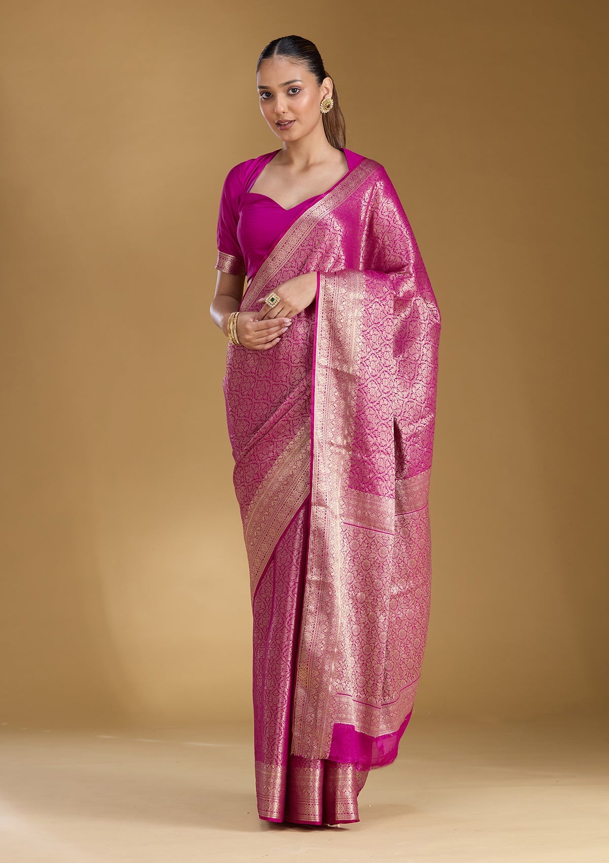 Magenta Pink Zariwork Silk Saree