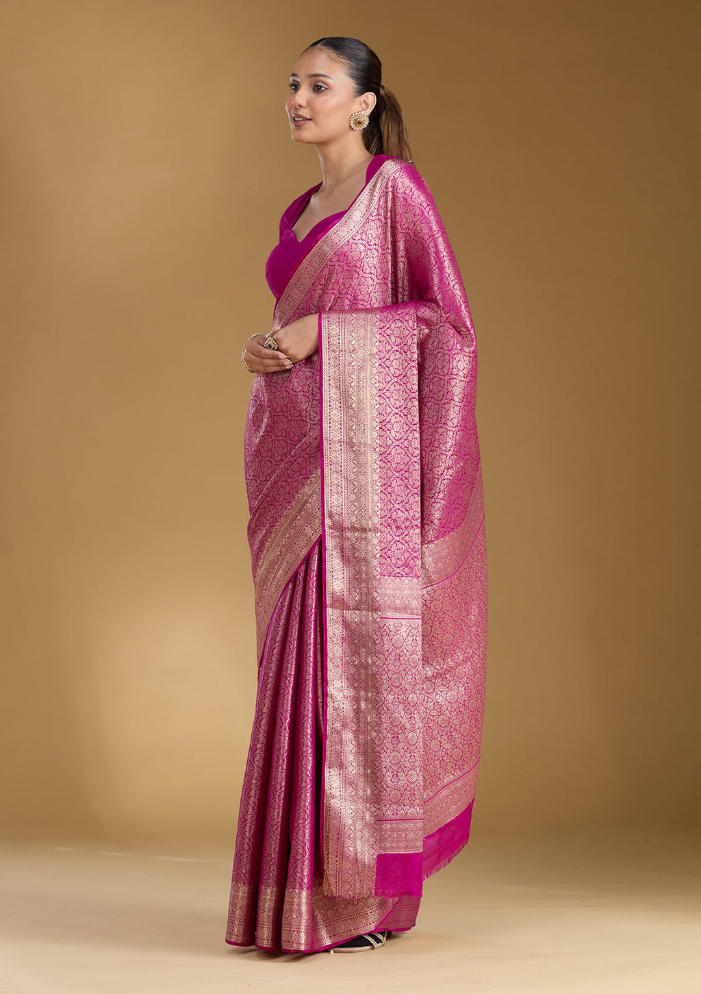 Magenta Pink Zariwork Silk Saree