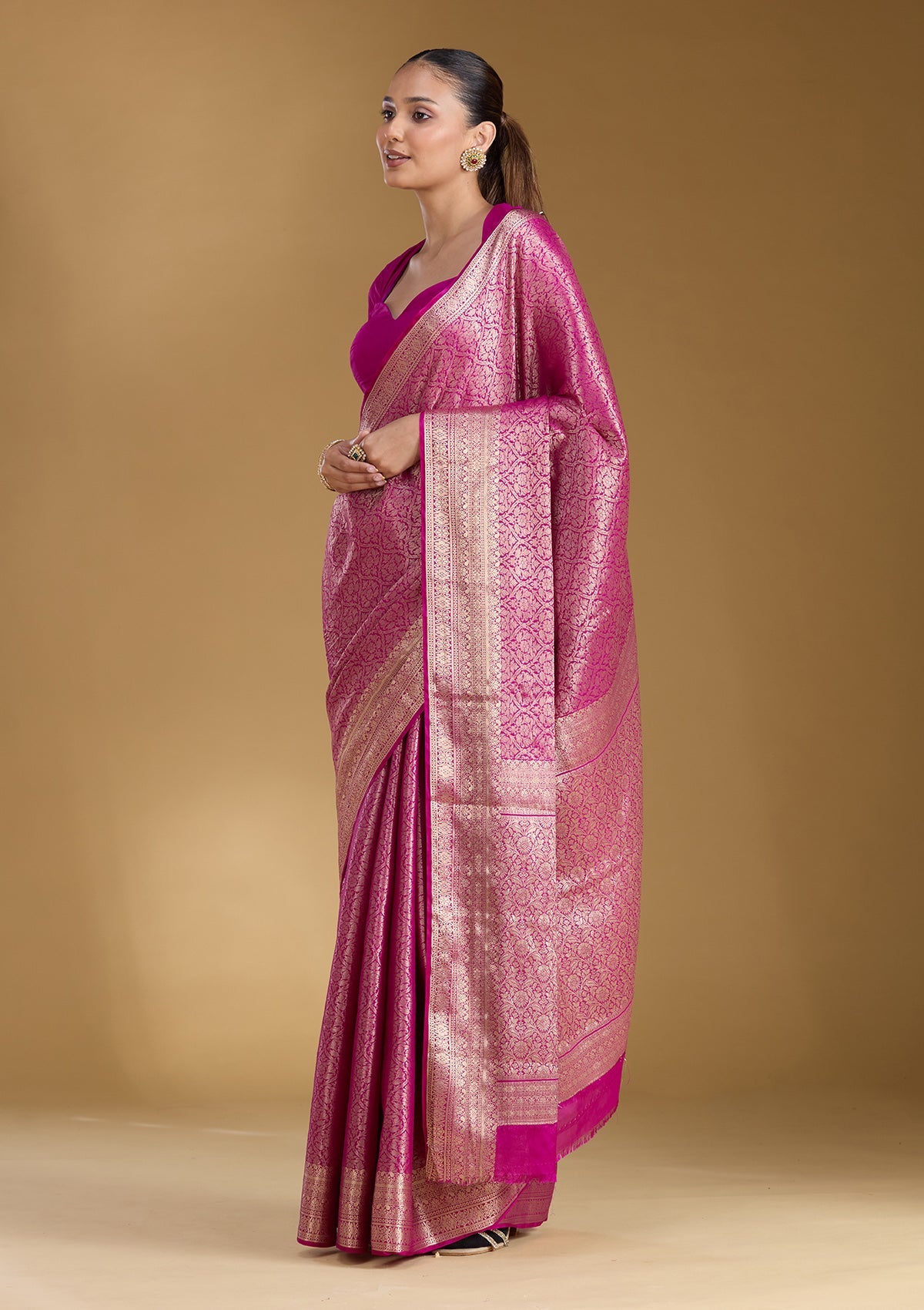 Magenta Pink Zariwork Silk Saree