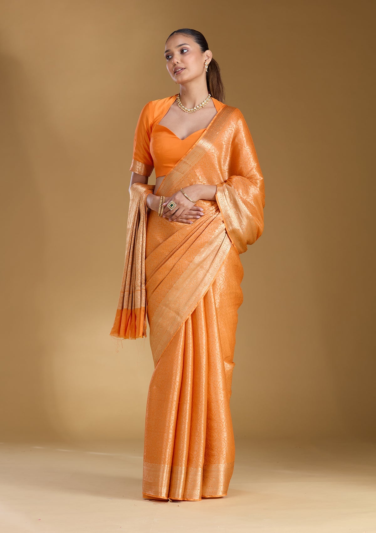 Orange Zariwork Silk Saree