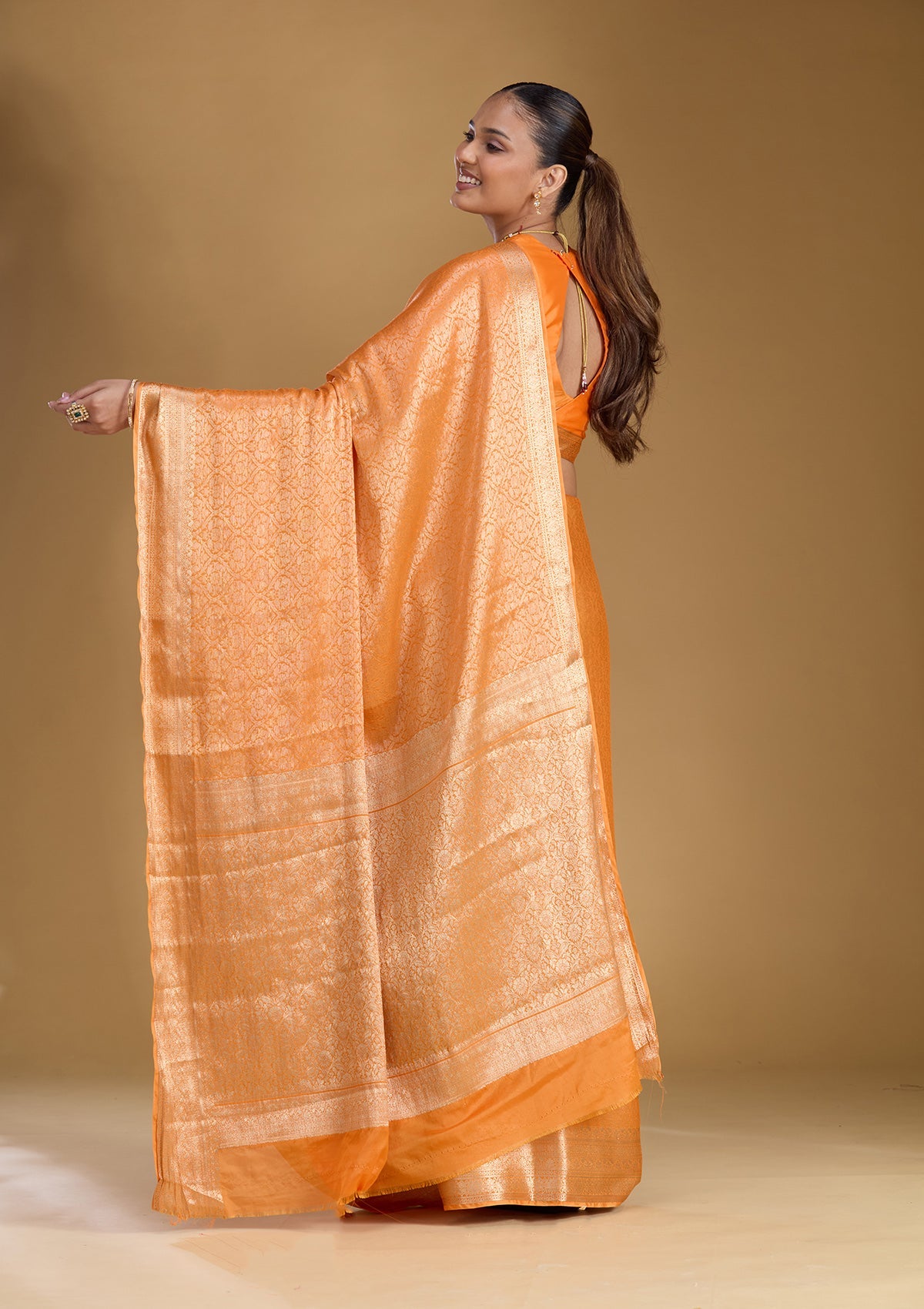 Orange Zariwork Silk Saree