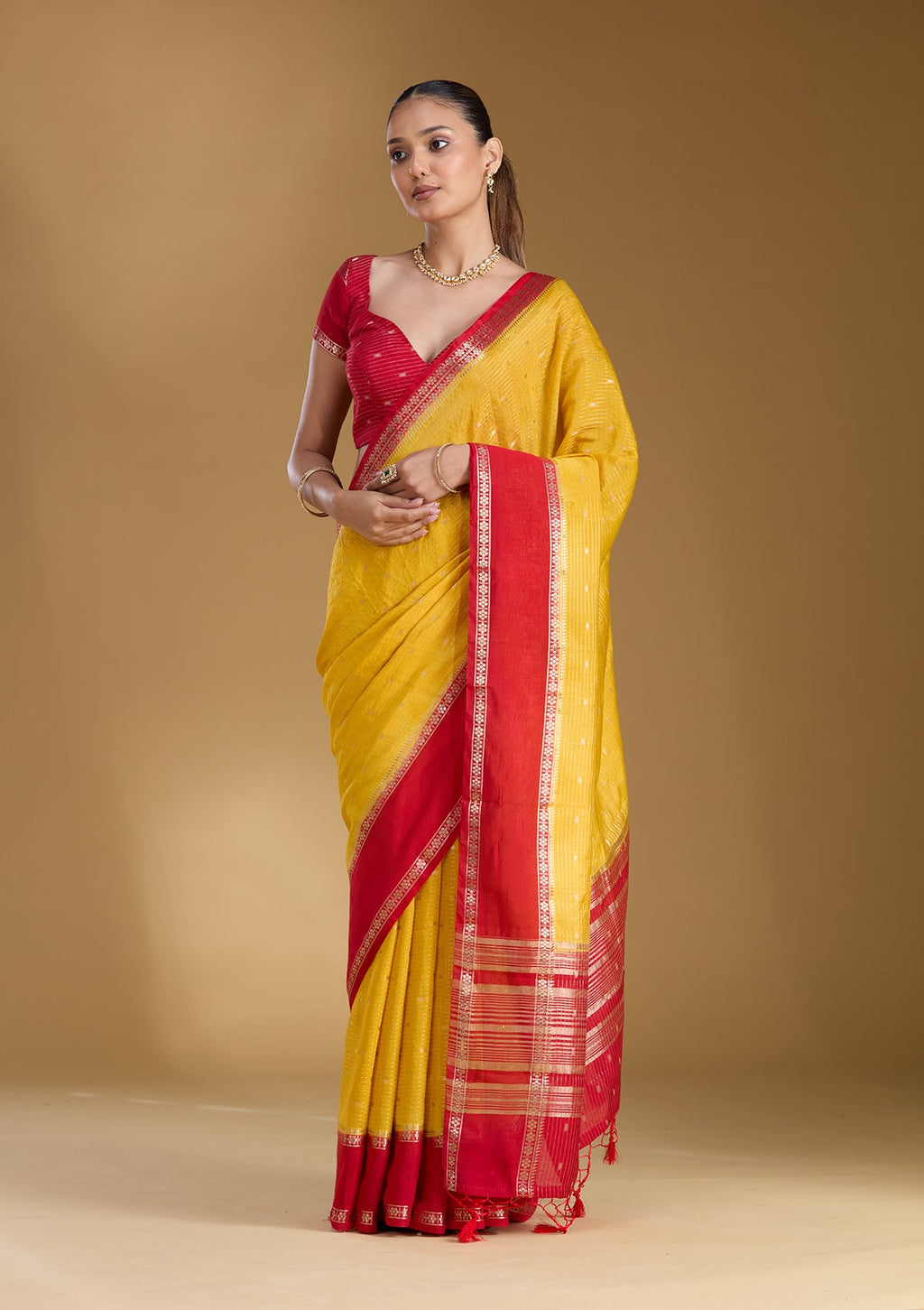 Yellow Zariwork (Gold) Cotton Silk Saree