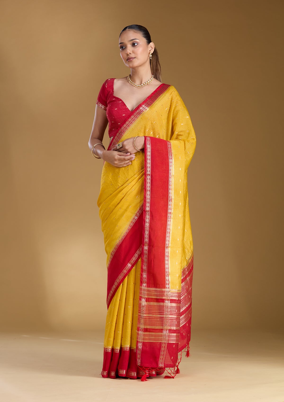 Yellow Zariwork (Gold) Cotton Silk Saree
