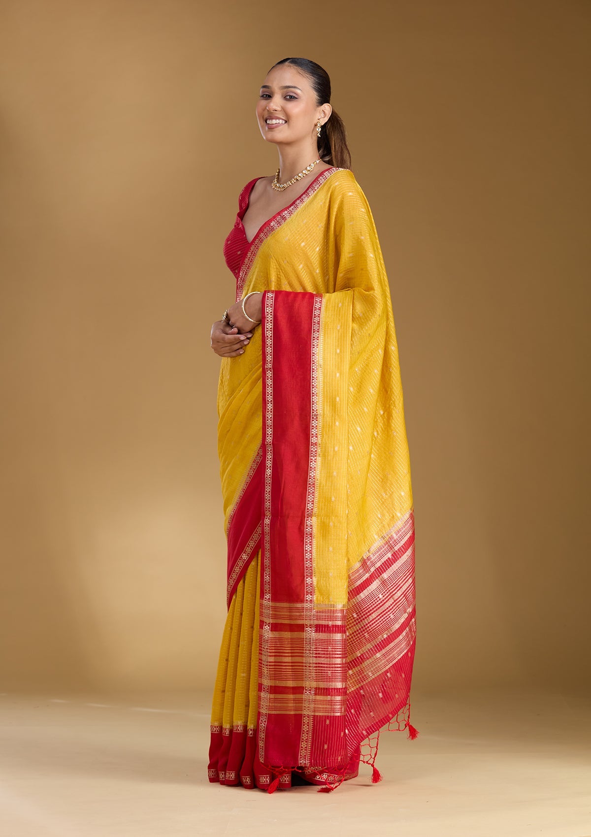 Yellow Zariwork (Gold) Cotton Silk Saree