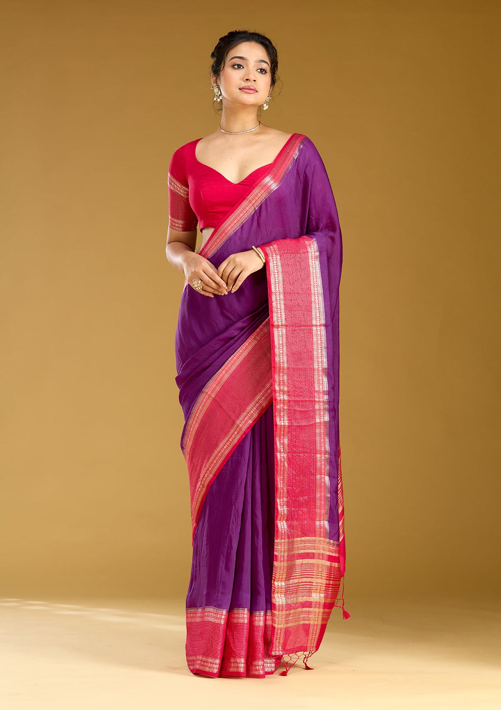 Purple Zariwork (Gold) Cotton Silk Saree