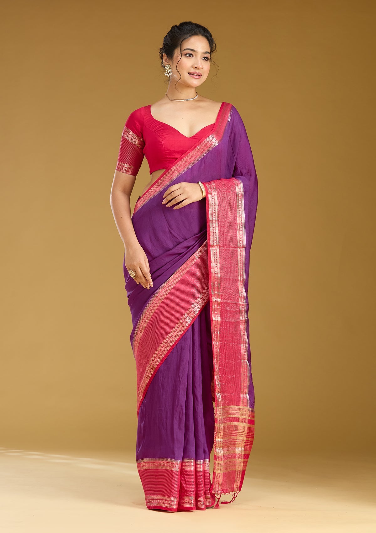 Purple Zariwork (Gold) Cotton Silk Saree