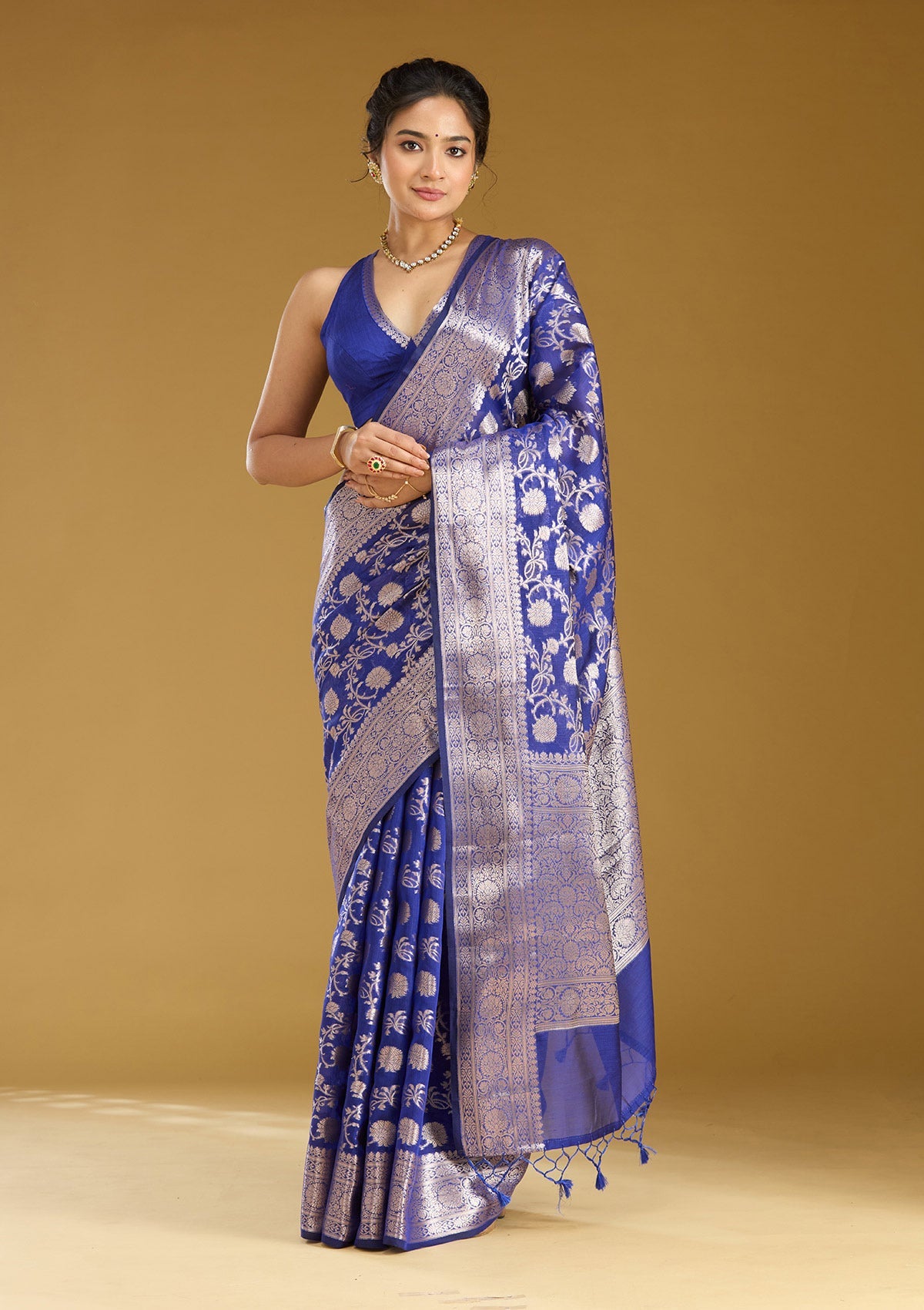 Royal Blue Zariwork Cotton Silk Saree