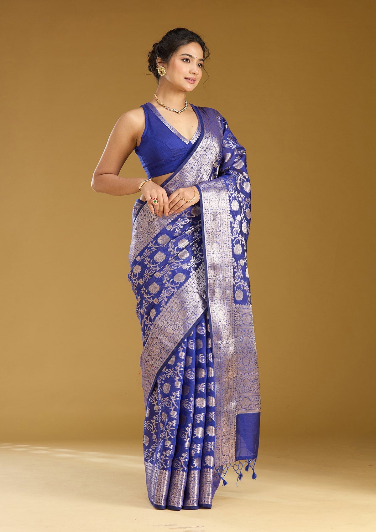 Royal Blue Zariwork Cotton Silk Saree