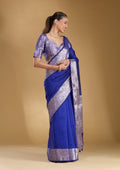 Royal Blue Zariwork (Gold) Cotton Silk Saree
