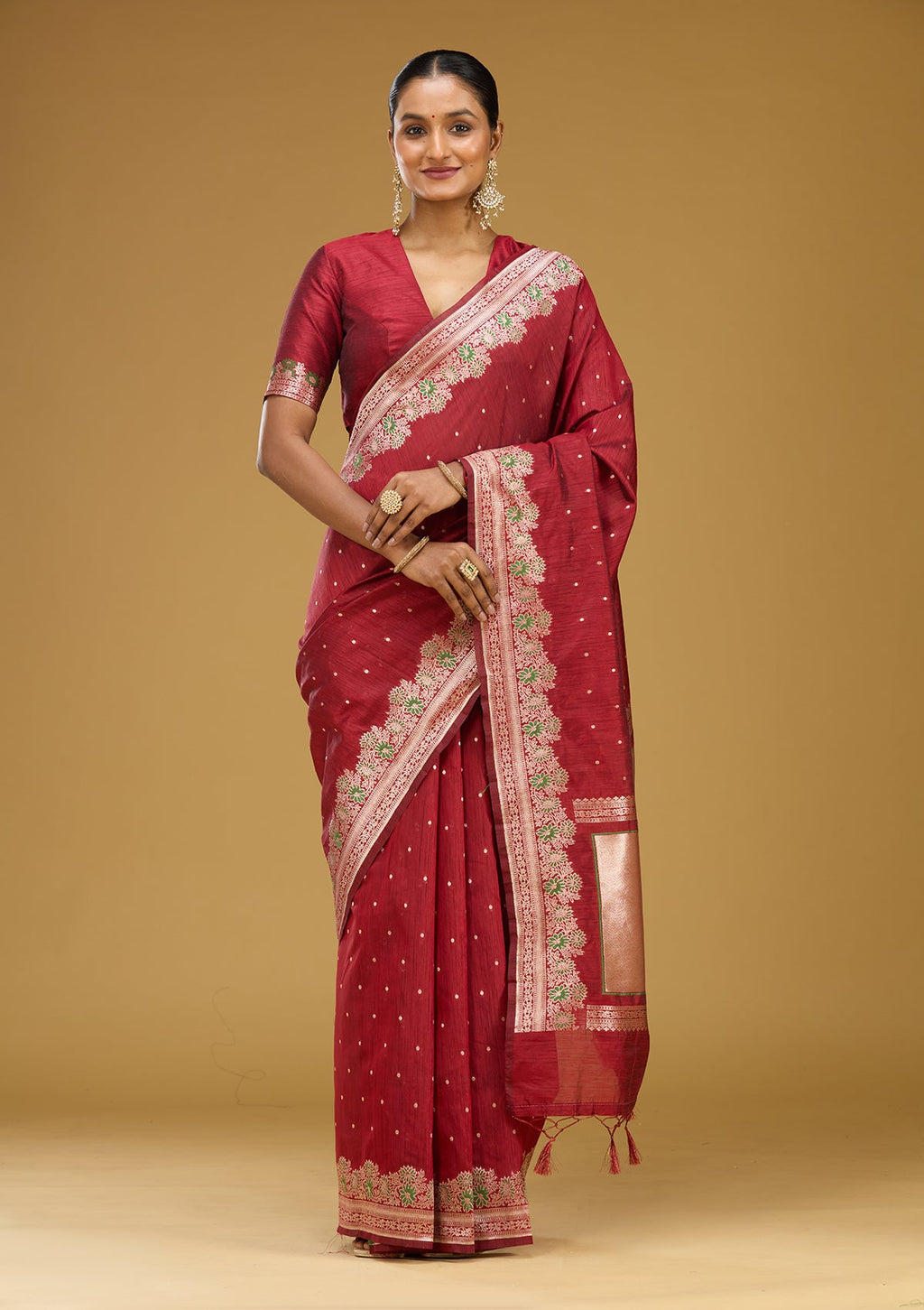 Maroon Zariwork (Gold) Cotton Silk Saree
