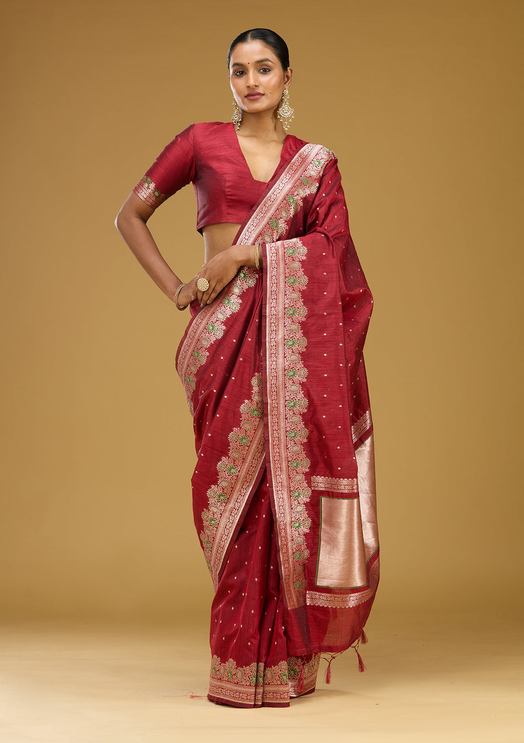 Maroon Zariwork (Gold) Cotton Silk Saree