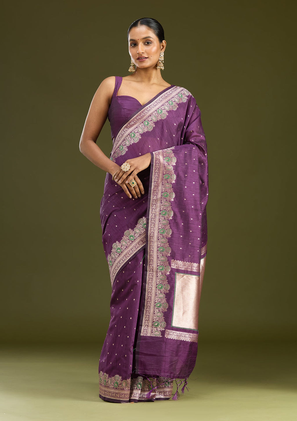 Purple Zariwork (Gold) Cotton Silk Saree