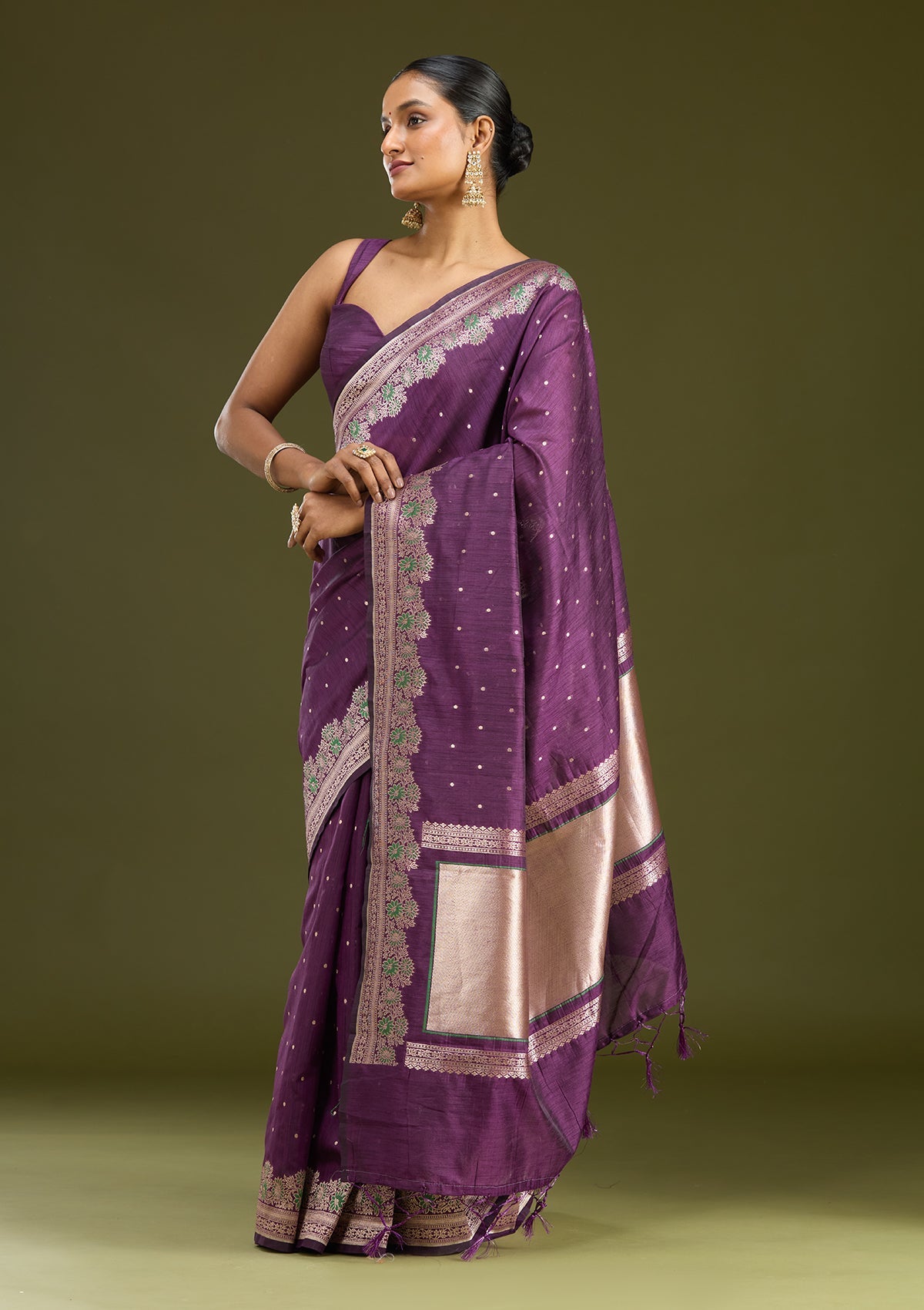 Purple Zariwork (Gold) Cotton Silk Saree