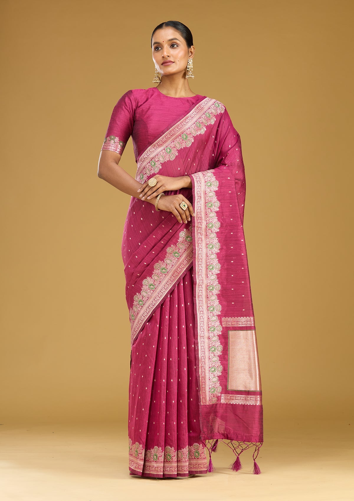 Wine Zariwork (Gold) Cotton Silk Saree
