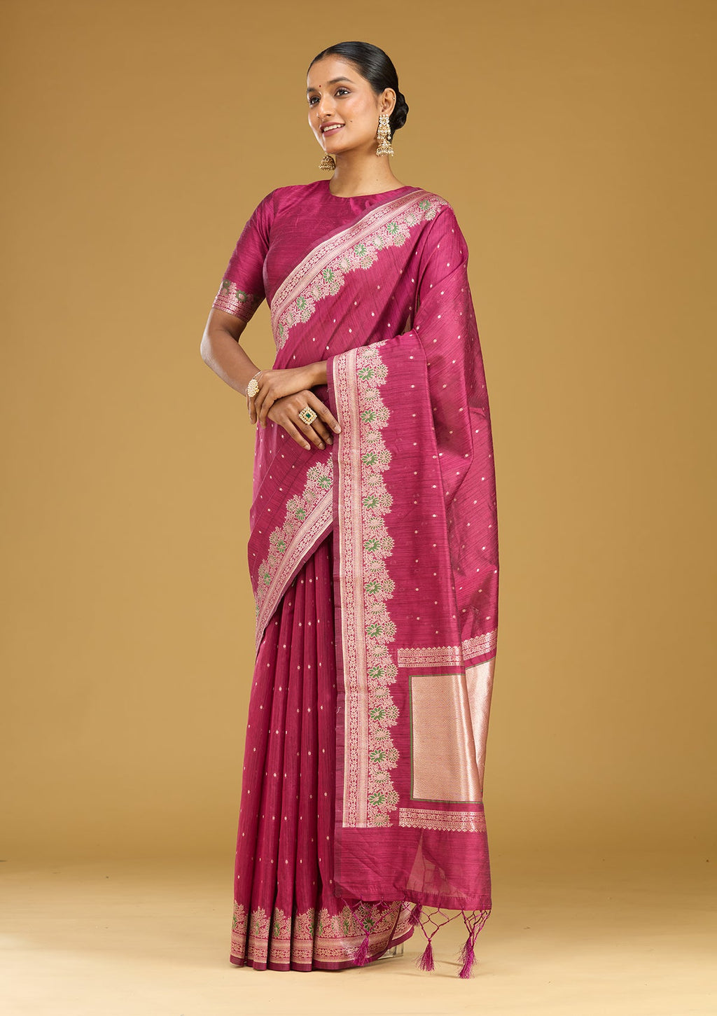 Wine Zariwork (Gold) Cotton Silk Saree