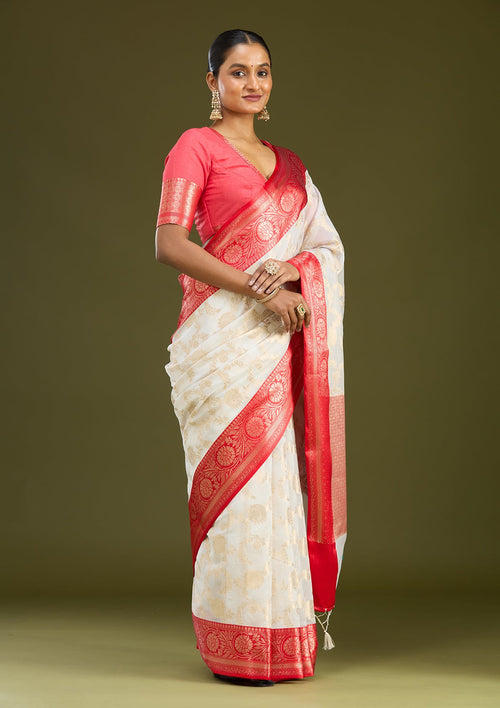 Cream Zariwork Cotton Silk Saree