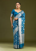 Peacock Blue Zariwork Cotton Silk Saree