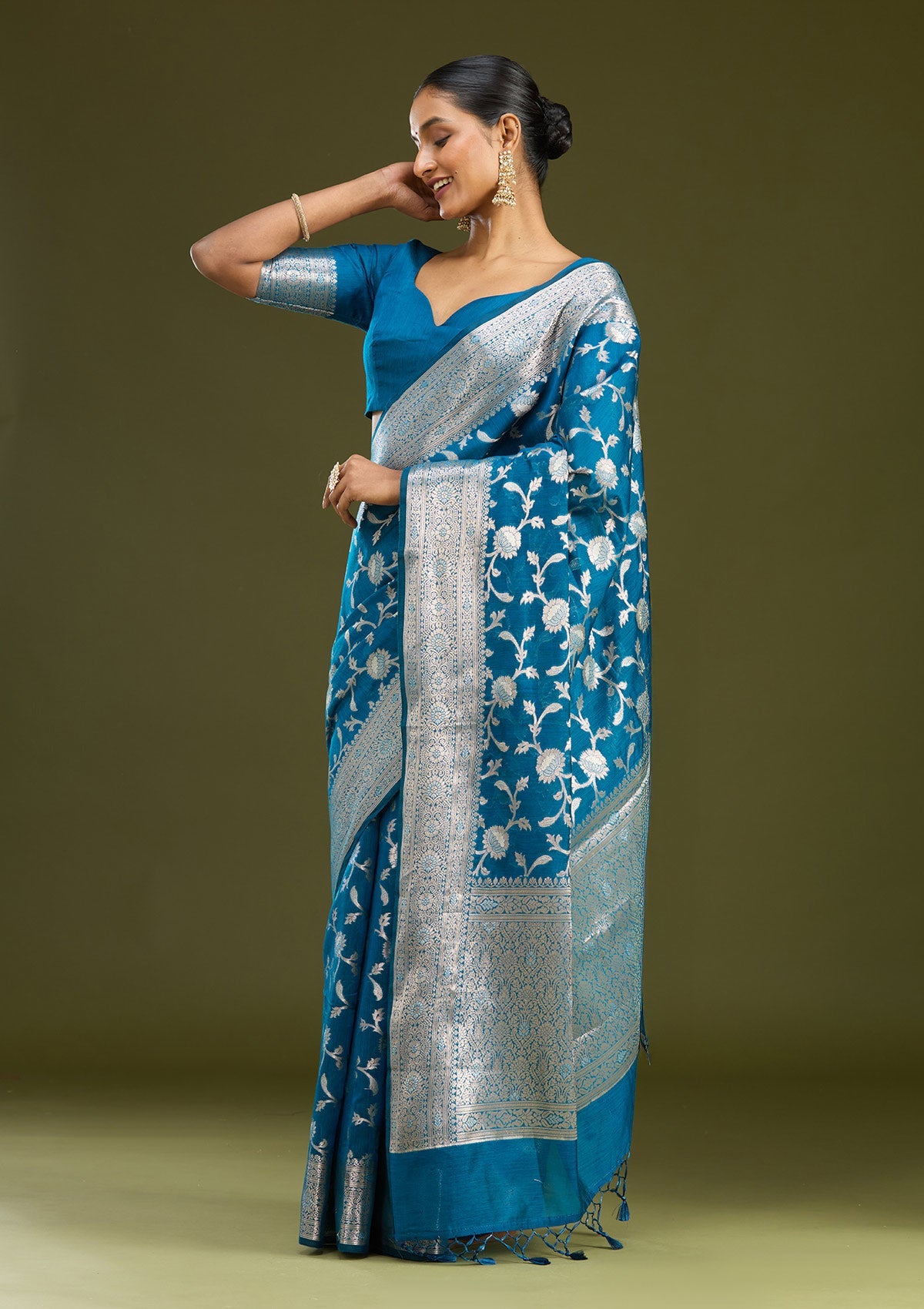 Peacock Blue Zariwork Cotton Silk Saree