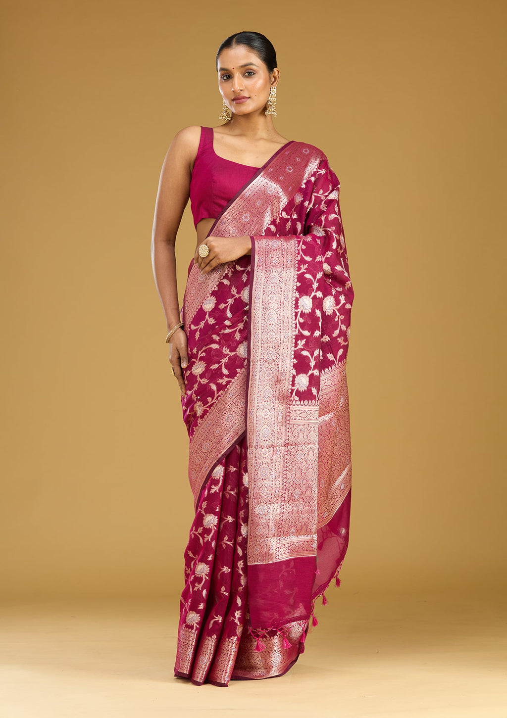 Wine Zariwork Cotton Silk Saree