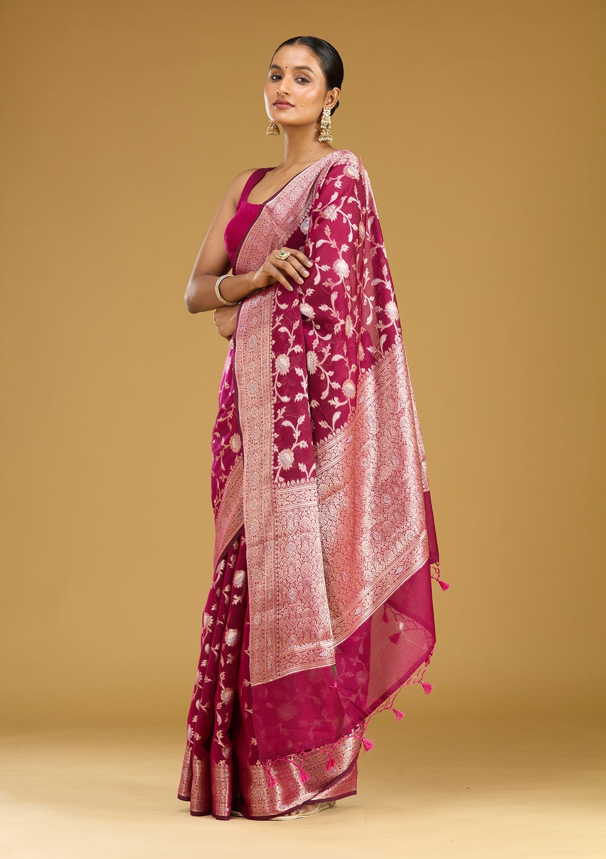 Wine Zariwork Cotton Silk Saree