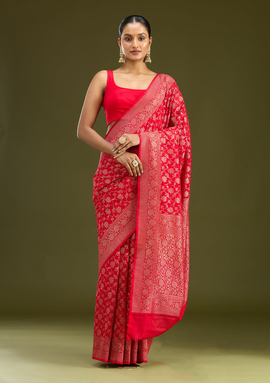 Red Zariwork (Gold) Georgette Silk Saree