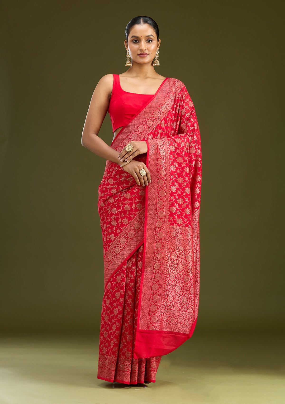 Red Zariwork (Gold) Georgette Silk Saree