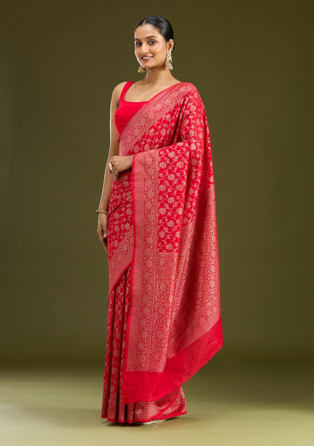 Red Zariwork (Gold) Georgette Silk Saree