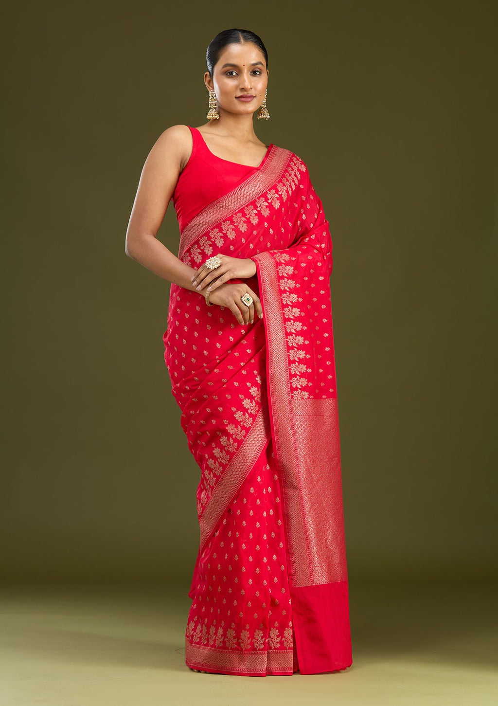 Magenta Pink Zariwork (Gold) Georgette Silk Saree
