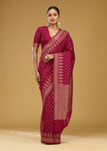 Wine Zariwork (Gold) Georgette Silk Saree