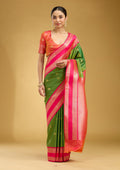 Parrot Green Zariwork (Gold) Silk Saree