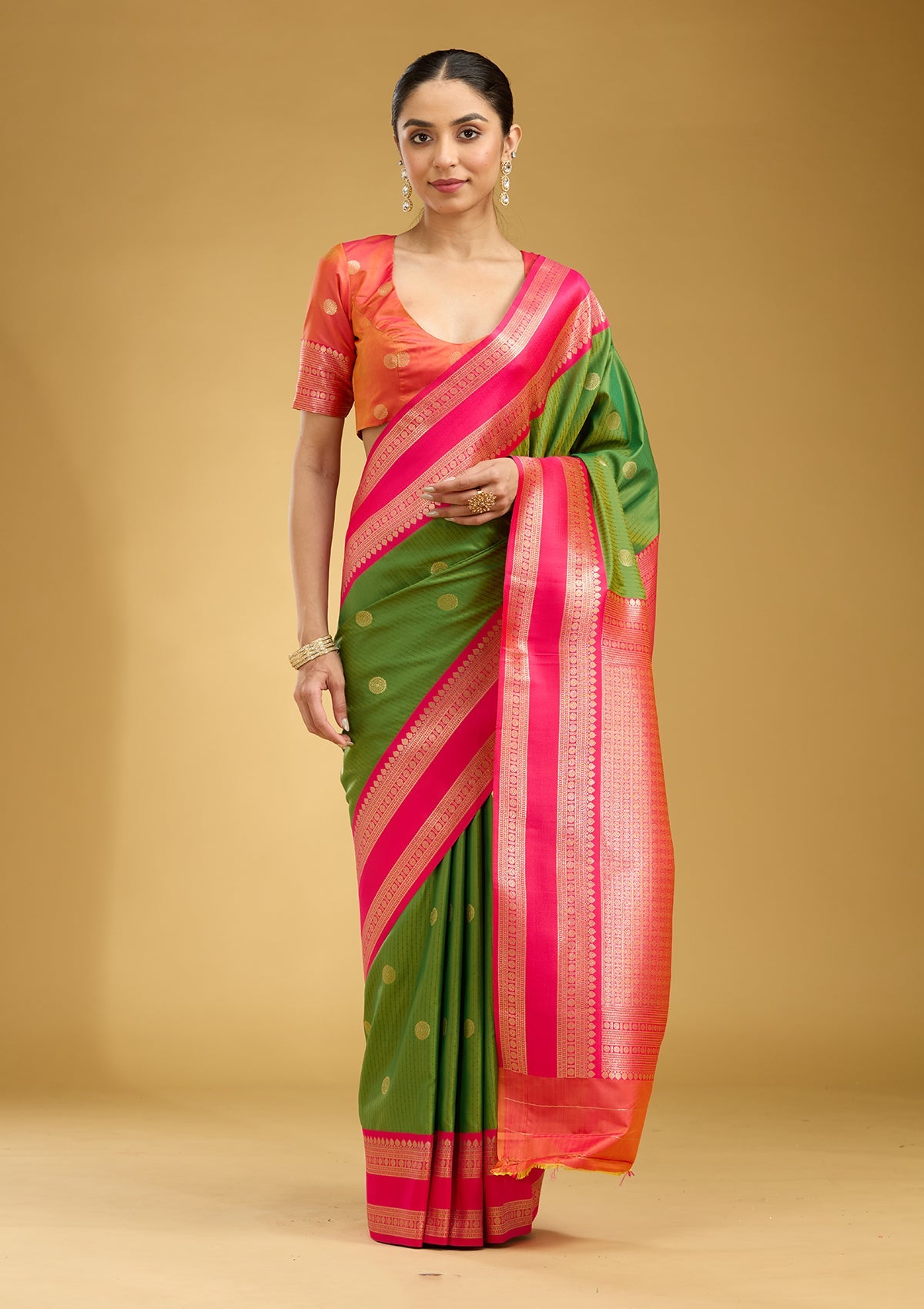 Parrot Green Zariwork (Gold) Silk Saree