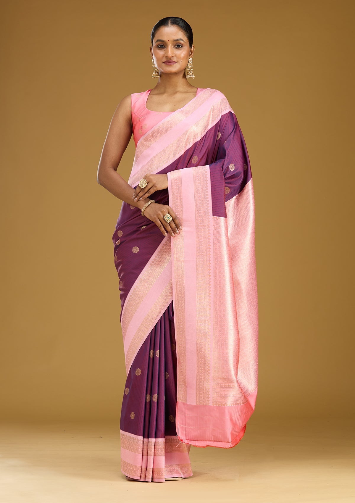 Wine Zariwork (Gold) Silk Saree