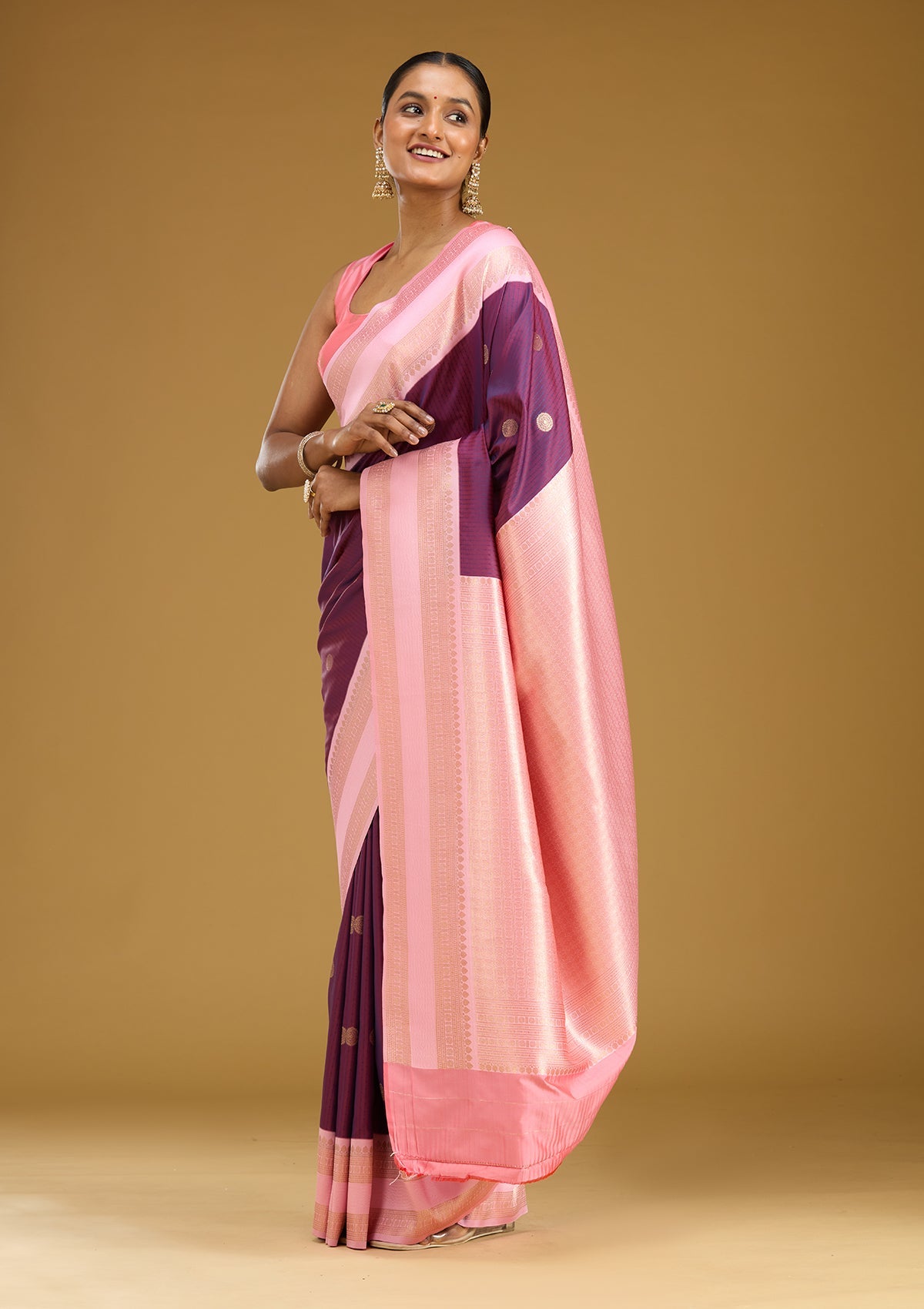 Wine Zariwork (Gold) Silk Saree